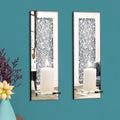 Pibeyer Crystal Crush Diamond Wall Candle Holder Set of 2, Rectangle Silver Mirrored Candle Sconces, Home Wall Decoration for Li