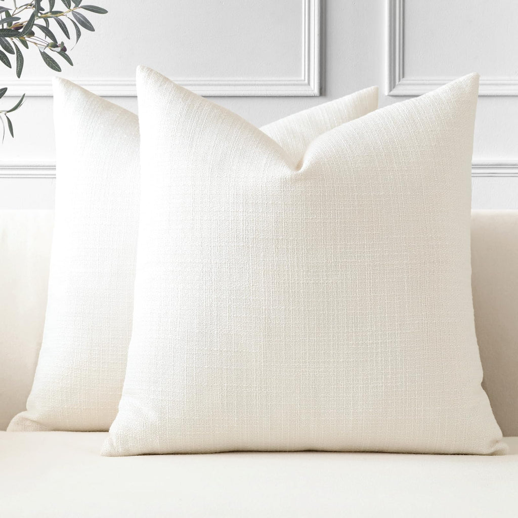 OTOSTAR Pack of 2 Throw Pillow Covers 18x18 Inch Linen Cream Pillowcases Farmhouse Decorative Solid Pillow Covers 45x45 cm Squar