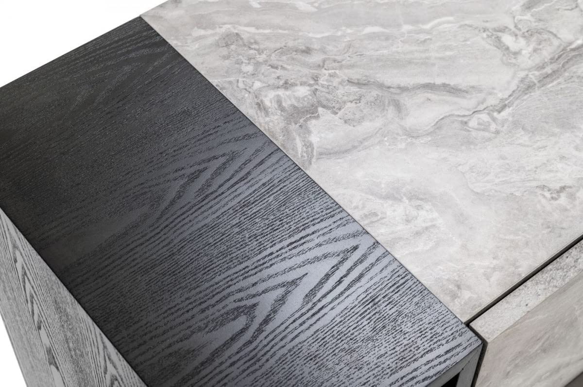 HomeRoots Grey Wash & Faux Marble Veneer, MDF Contempo Gray Faux Marble and Gray Two Drawer Nightstand