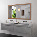 Amorho Bathroom Mirror, 60x36 Inch Wall Mirror, Walnut Wood Grain Metal Framed, Anti-Rust, Hang Horizontally/Vertically, Suitabl