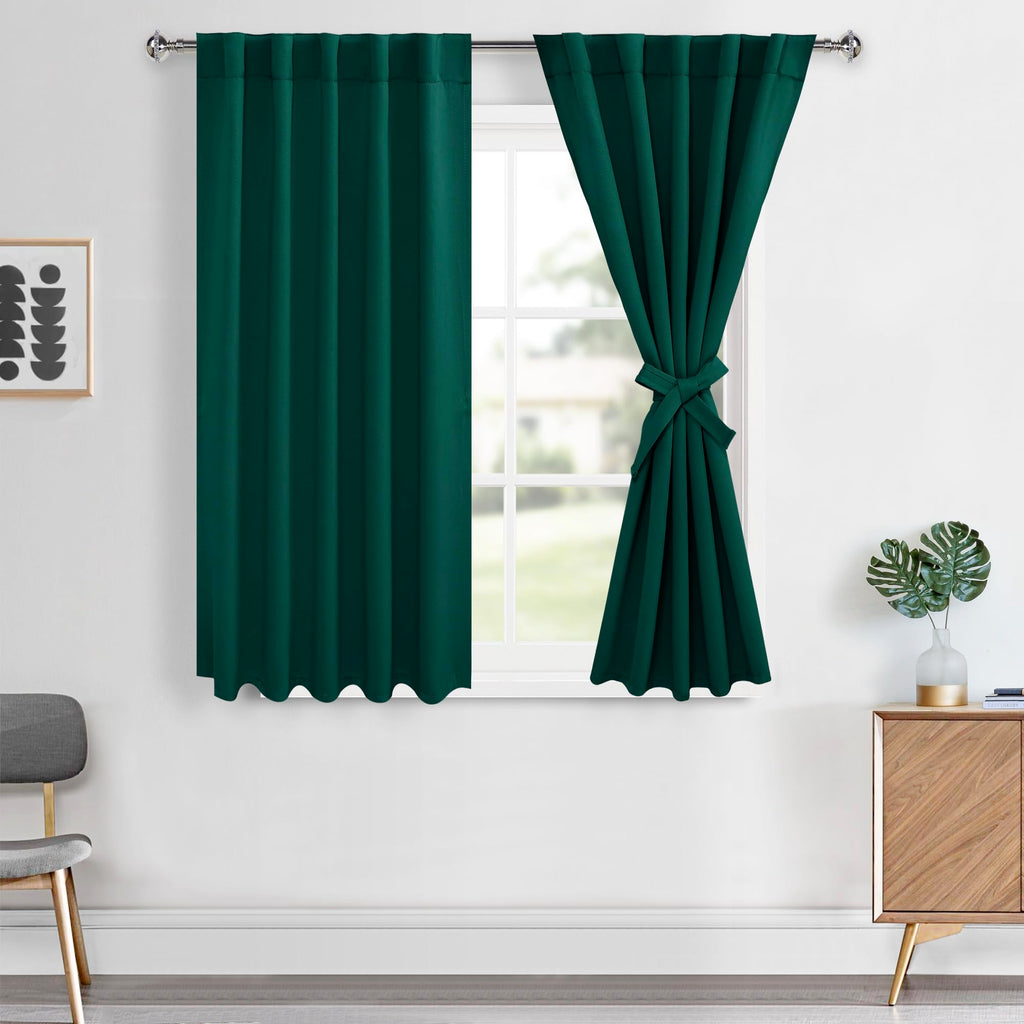Hiasan Christmas Blackout Curtains 45 inch Long, Light Blocking Thermal Insulated Rod Pocket & Back Tab Emerald Green Drapes Sew