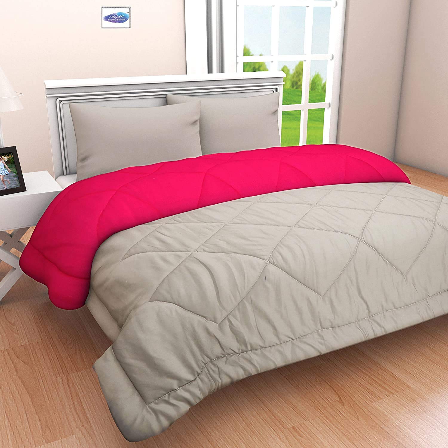 Svt Microfiber 200Tc Comforter (Double Bed_Grey & Pink)