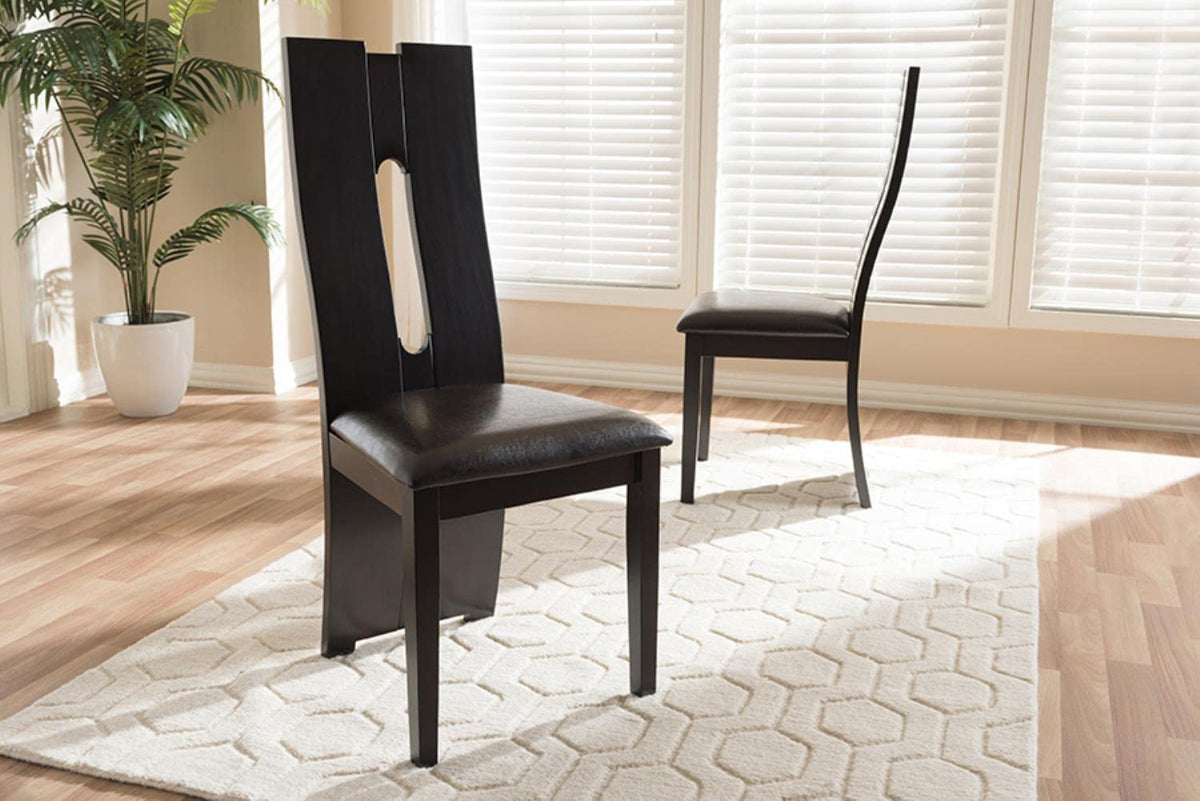 Baxton Studio Alani Modern and Contemporary Dark Brown Faux Leather Upholstered Dining Chair Set of 2