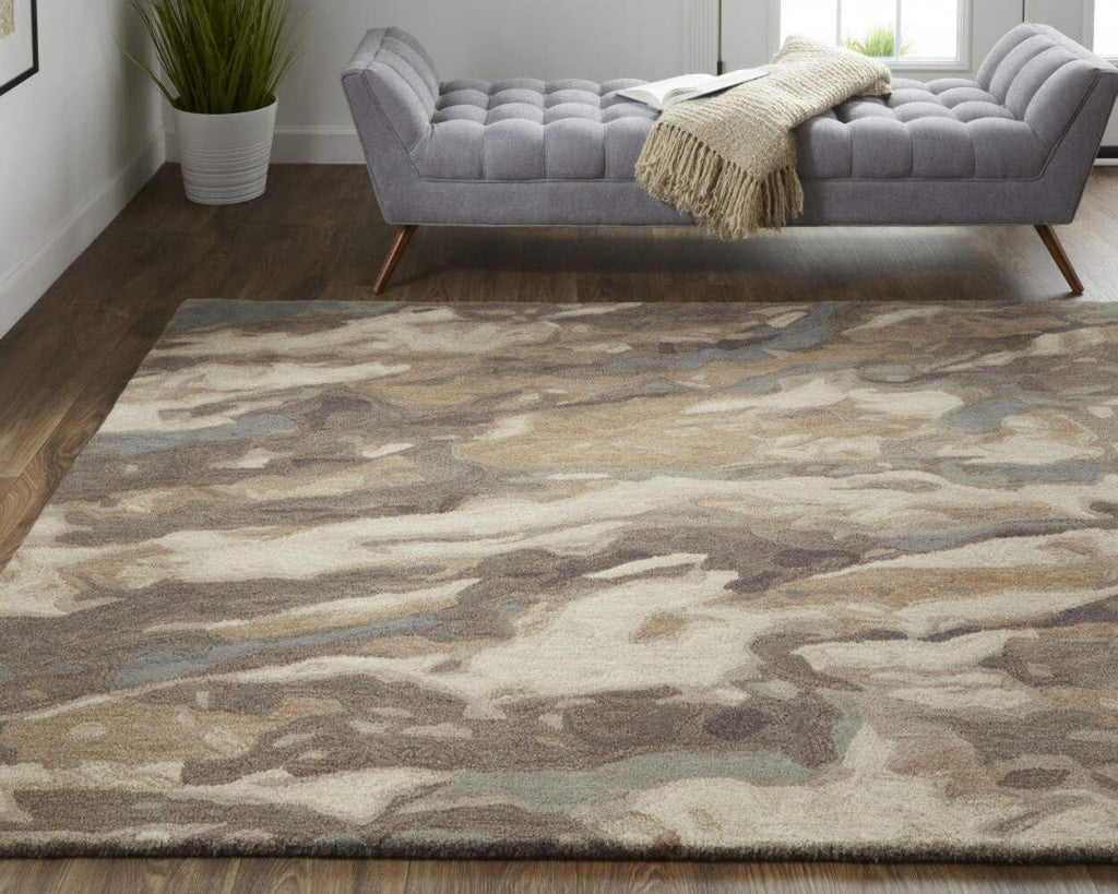 HomeRoots 512732 8 x 10 ft. Brown Gray & Tan Wool Abstract Hand Tufted Handmade Stain Resistant Rectangle Area Rug