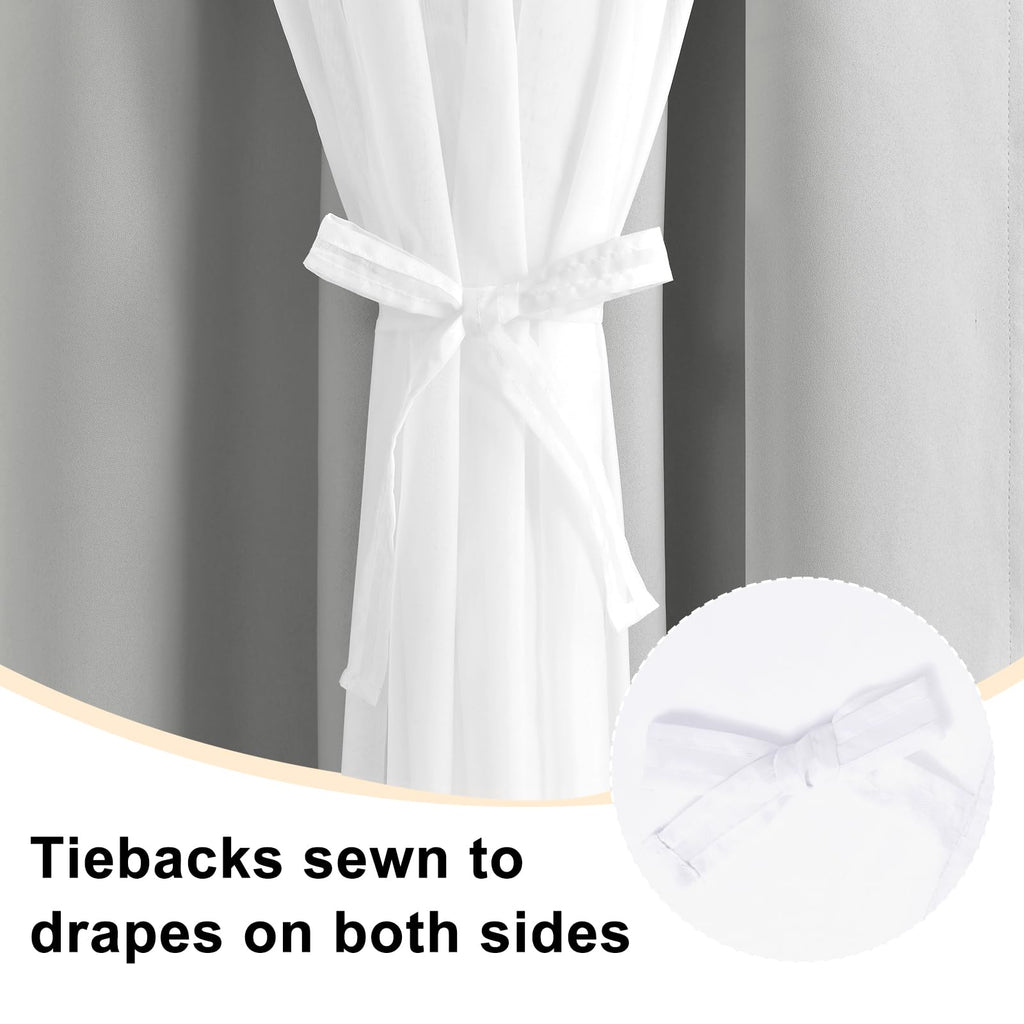 Hiasan Blackout Curtains With White Sheer Overlay, Mix & Match Double Layer Thermal Insulated Room Darkening Curtains For Bedroo