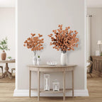 Sggvecsy 6 Pcs Fall Artificial Eucalyptus Stems Long Silver Dollar Leaves Fake Silk Eucalyptus Leaf Branches For Indoor Home Aut