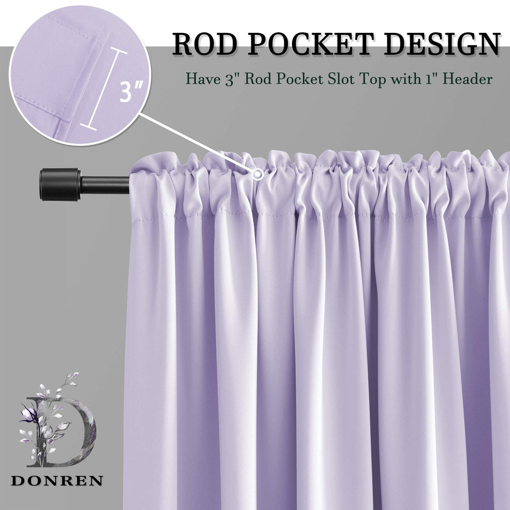 Donren Patio Door Curtains 96 Inch Length, Light Purple Rod Pocket Top Thermal Insulated Blackout Panels Curtain Drapes For Sliding Glass Door (Lavender, 60' Wide, 2 Panels)