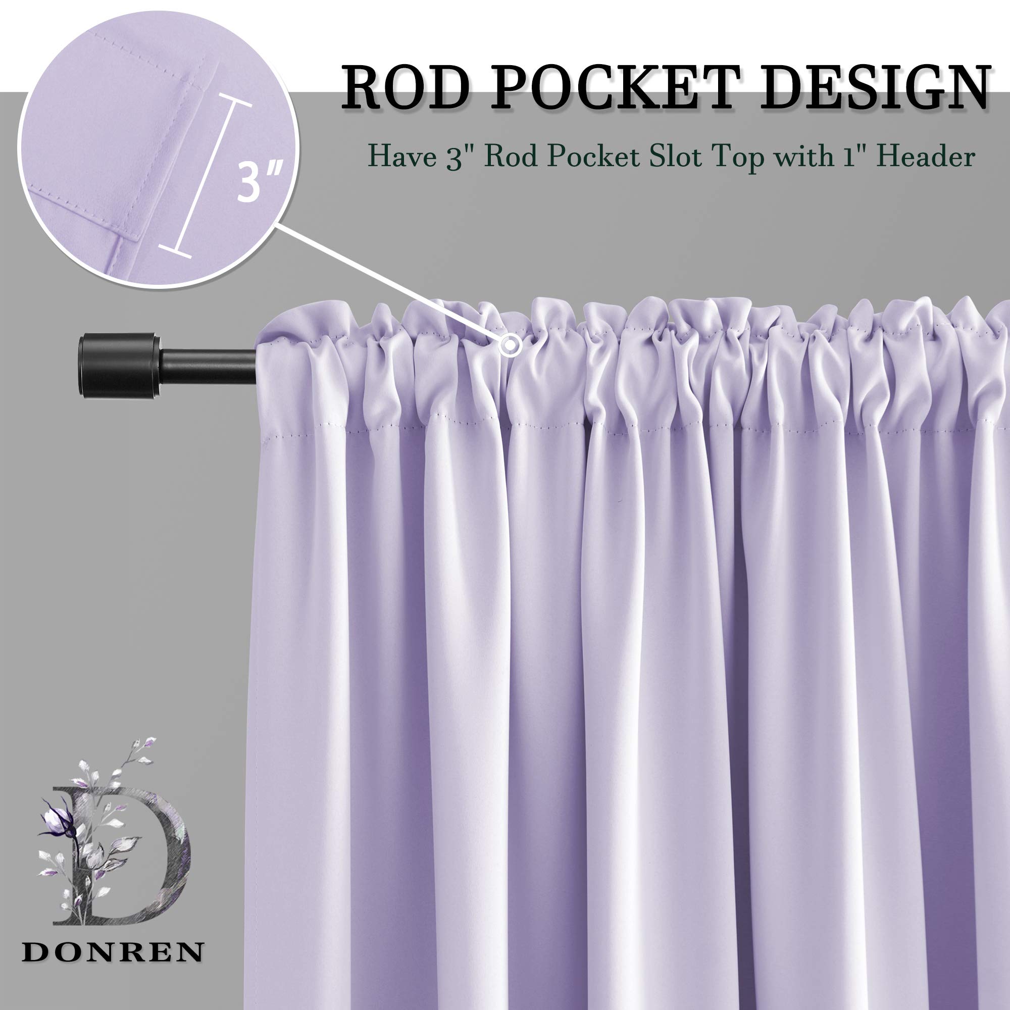 Donren Patio Door Curtains 96 Inch Length, Light Purple Rod Pocket Top Thermal Insulated Blackout Panels Curtain Drapes For Sliding Glass Door (Lavender, 60' Wide, 2 Panels)
