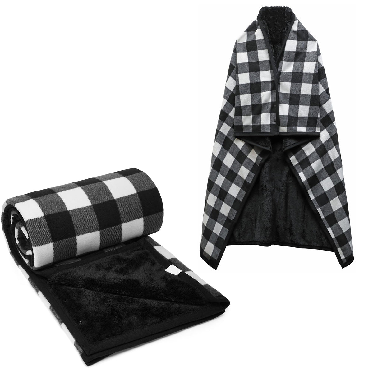 Forestfish Fleece Wearable Blanket Oversized, Comfy Lightweight Lap Blanket Poncho Throw With Buttons, 63X 55   (Black)