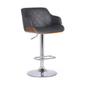 Armen Living Toby Faux Leather Swivel Barstool, Adjustable, Gray, Chrome, Walnut