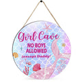 Girl Cave Sign Nursery Decor, Mermaid Room Decor for Baby Girls Bedroom, Wooden Little Baby Girl Nursery Wall Decor, Pink Purple