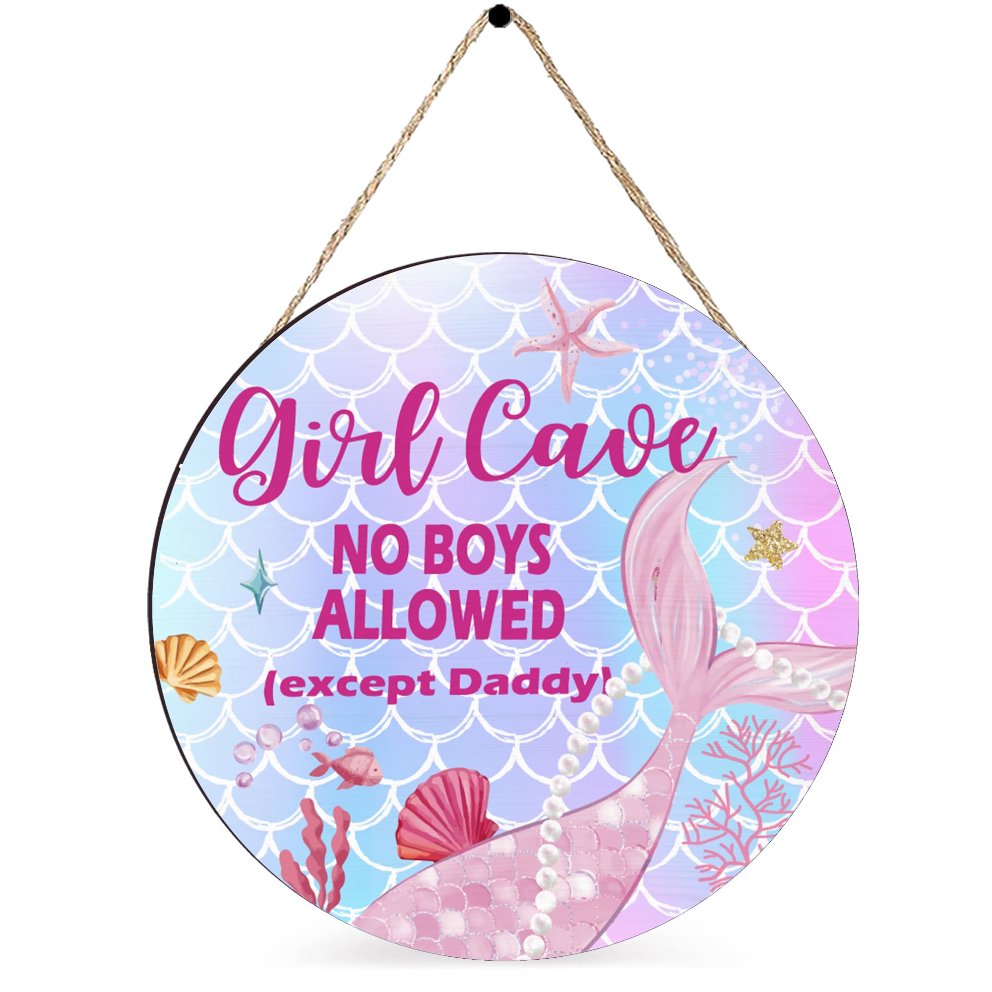 Girl Cave Sign Nursery Decor, Mermaid Room Decor for Baby Girls Bedroom, Wooden Little Baby Girl Nursery Wall Decor, Pink Purple