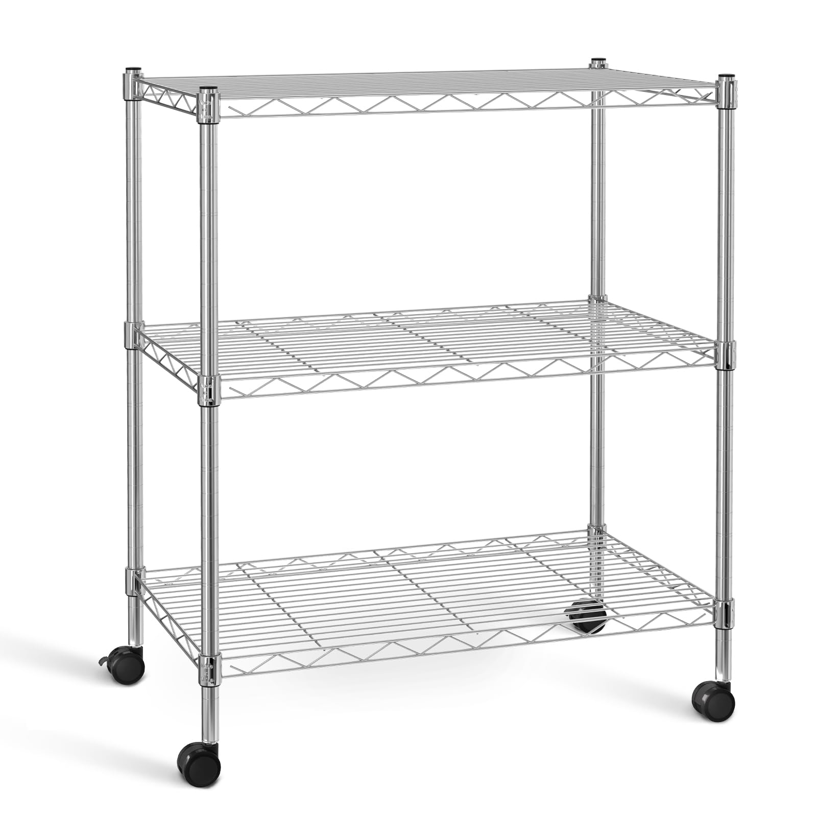 Simple Deluxe Heavy Duty 3-Shelf Shelving Unit with Wheels, Adjustable Steel Wire Shelving, Chrome Metal Shelf Organizer for Kit