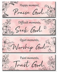ZINYAZHE 4 Pieces Pink Wall Decor for Girls Floral Wooden Wall Hanging Wall Art Teen Women Bedroom Decor with Inspirational Quot