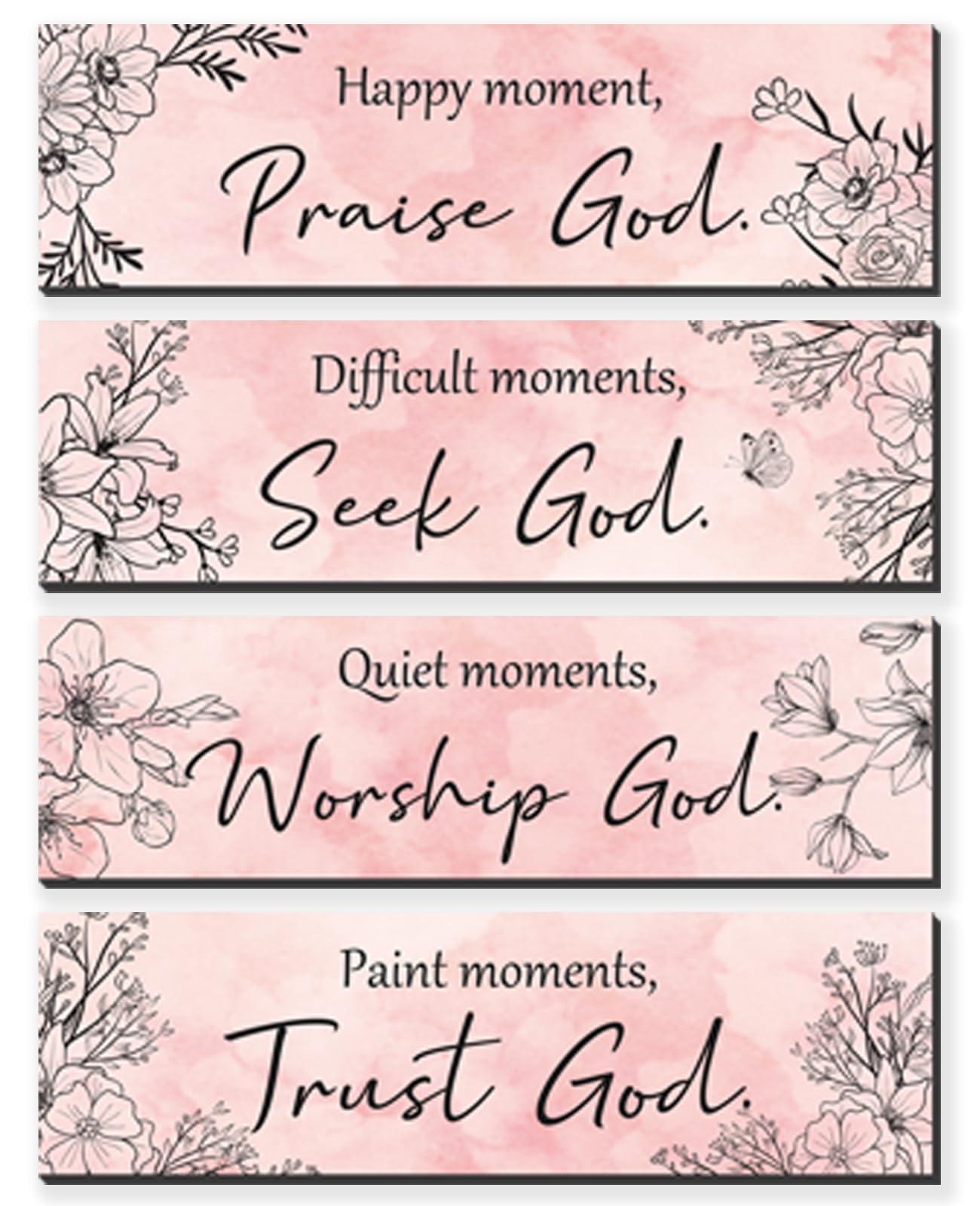 ZINYAZHE 4 Pieces Pink Wall Decor for Girls Floral Wooden Wall Hanging Wall Art Teen Women Bedroom Decor with Inspirational Quot