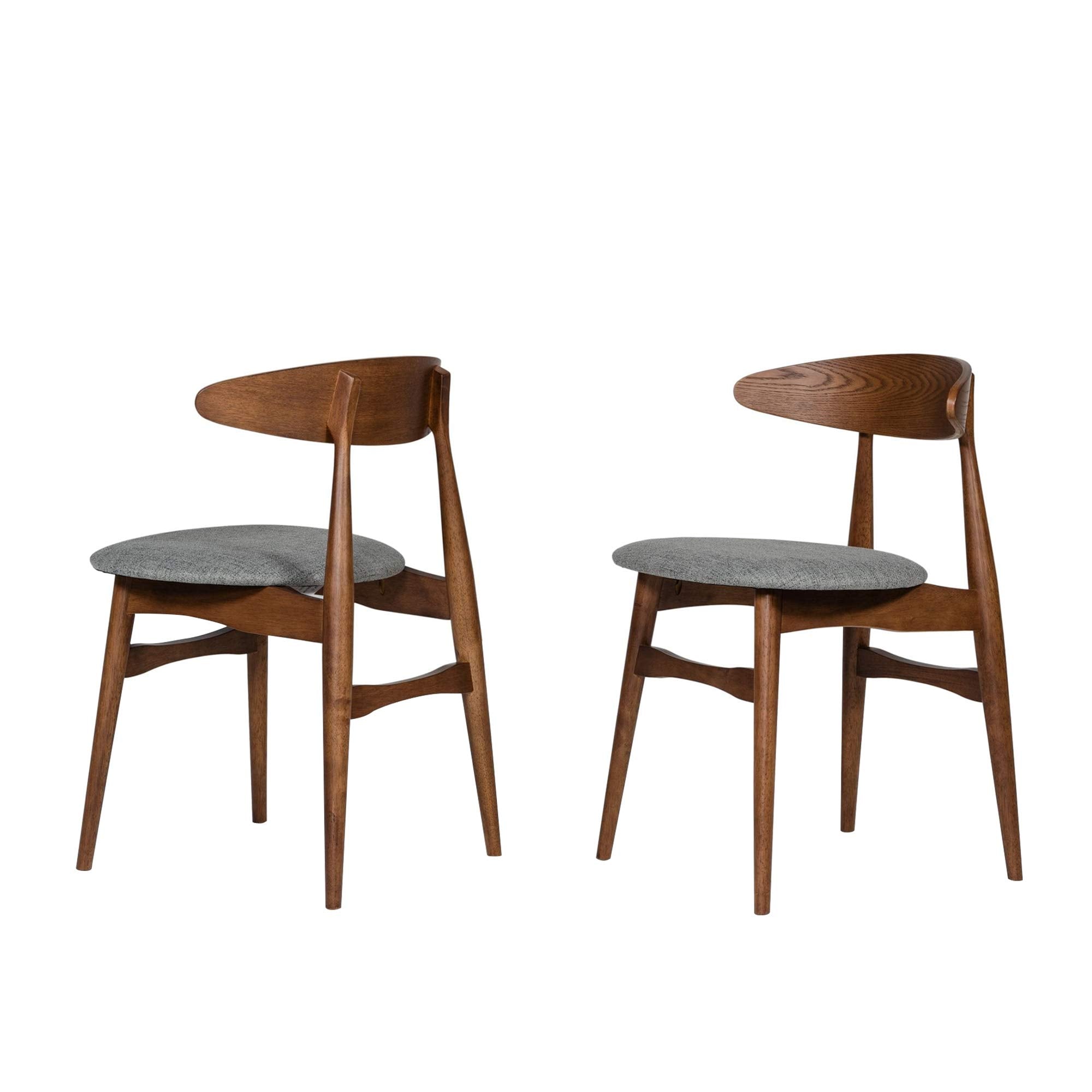 Benjara Grained Wooden Dining Chair with Padded Seat, Set of 2, Gray and Brown
