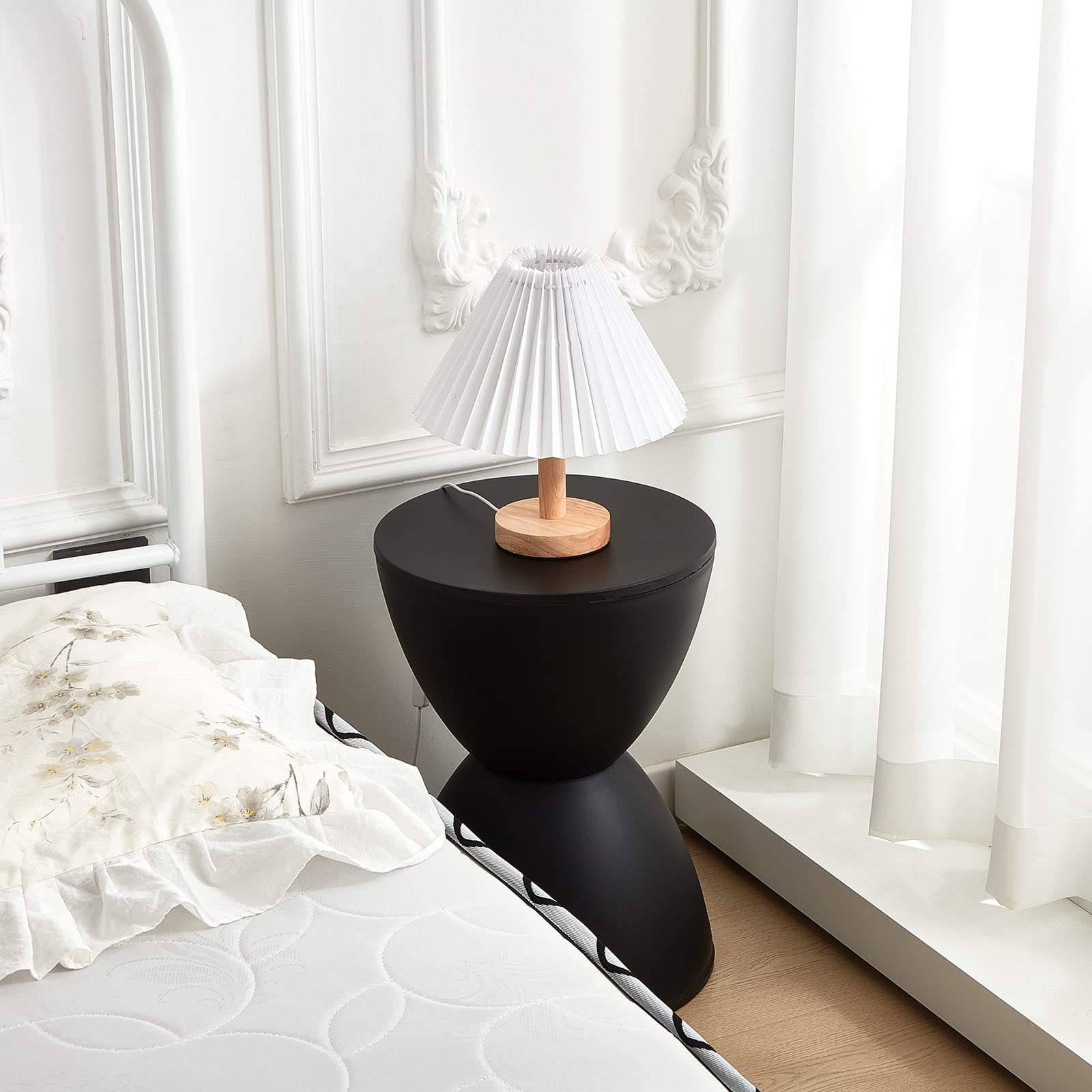 Leinuosen 16.73' H X 11.81' W Small Plastic Black Drum Side Table Plastic Hourglass Modern End Table Round Outdoor Stool Side Table For Coffee Patio Indoor Home Bedroom (Cover Cannot Be Removed)