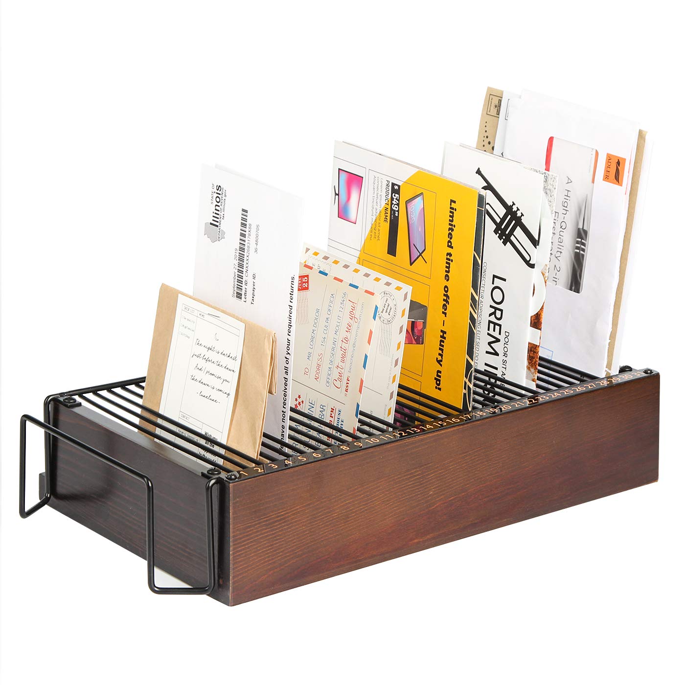 Jackcube Design Wood Monthly Office Desktop Bill & Mail & File Organizer Storage With Steel Divider Holder 31Section, Entryway O