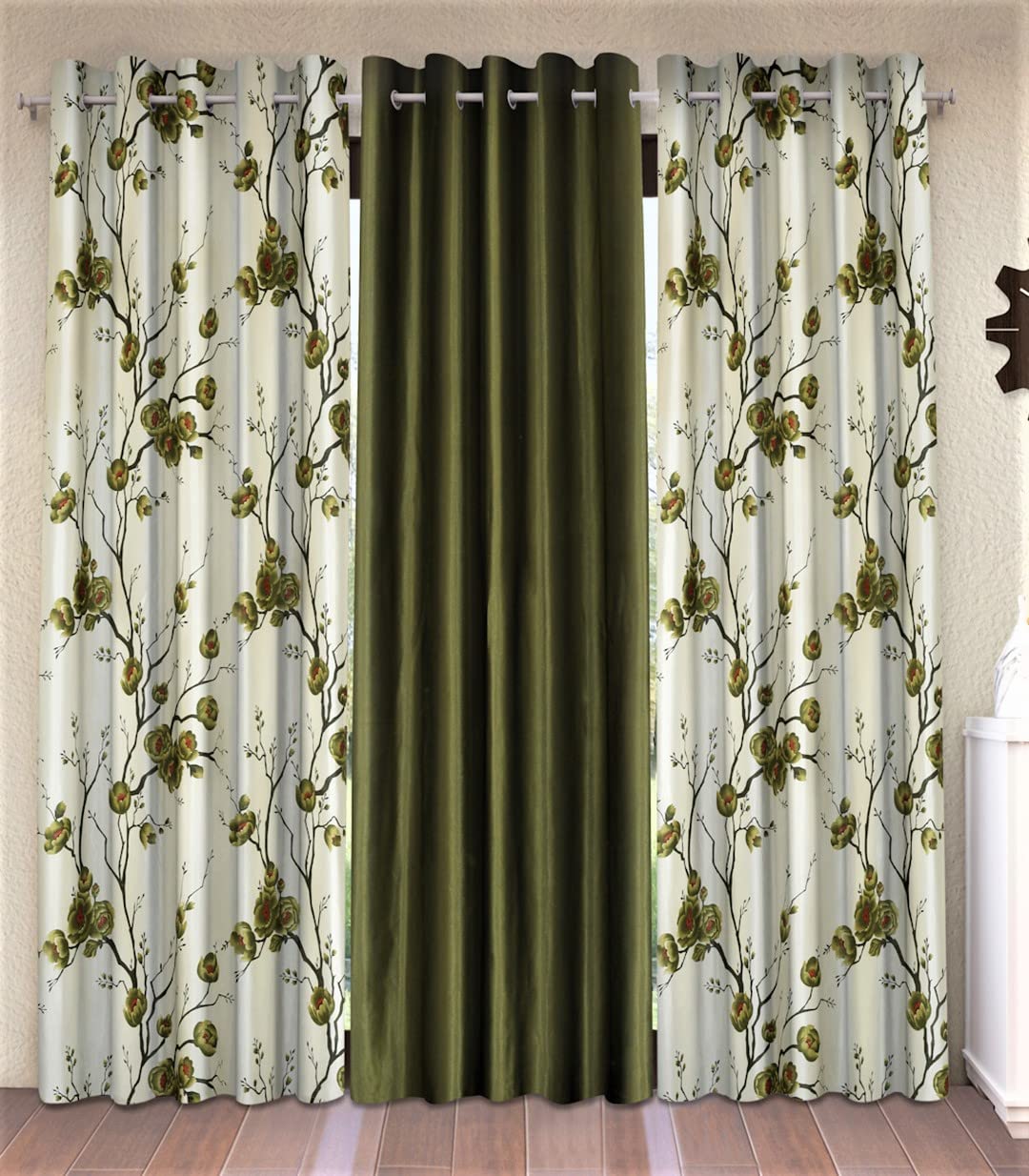 Fashion String 3 Piece 3D Tulips Eyelet Polyester Door Curtains  7 Feet, Green