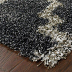 HomeRoots 507904 8 x 11 ft. Geometric Shag Power Loom Stain Resistant Rectangle Area Rug Charcoal & Grey