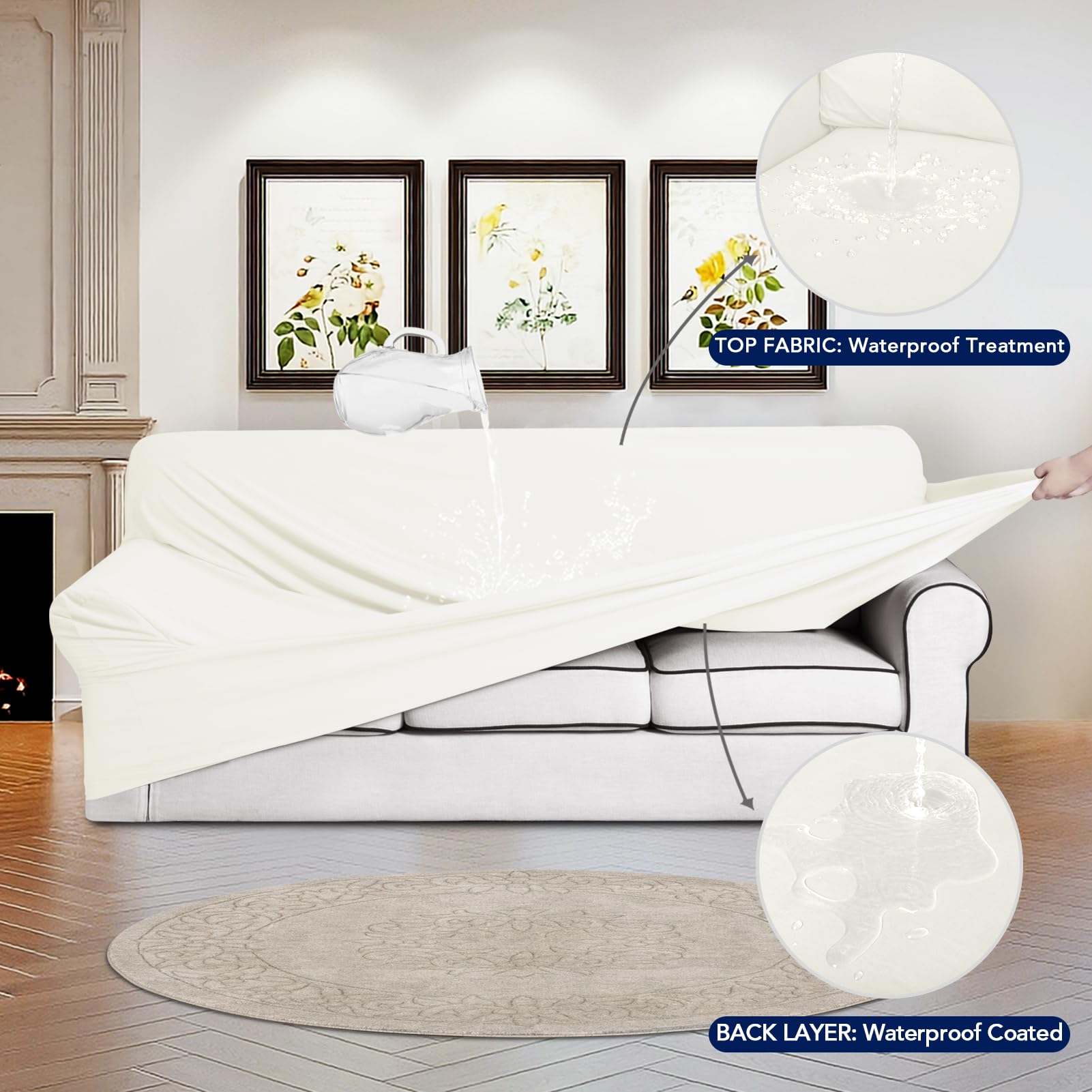 Purefit 100% Dual Waterproof Couch Cover Slipcovers For Couches And Sofas - Stretch Non Slip Fleece Sofa Covers Washable, Leakproof Furniture Protector For Kids, Pets, Dog (Oversized Sofa, Beige)