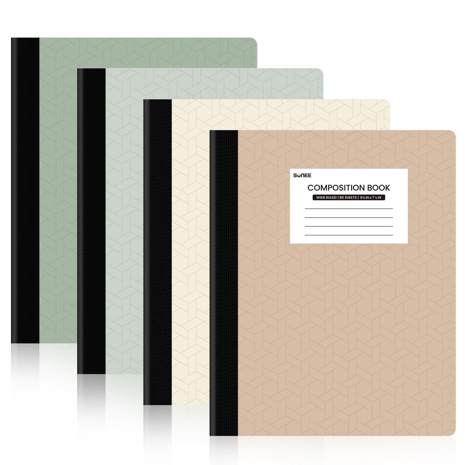 Sunee Composition Notebooks (4 Pack) - Wide Ruled Paper, Composition Book, 9 3/4' X 7 1/2', 80 Sheets/160 Pages, Assorted Mora