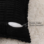 Decoruhome Decorative Black Throw Pillow Covers 26X26 Set Of 2 With Splicing, Boho Soft Corduroy Broadside Twill Pillow Covers F