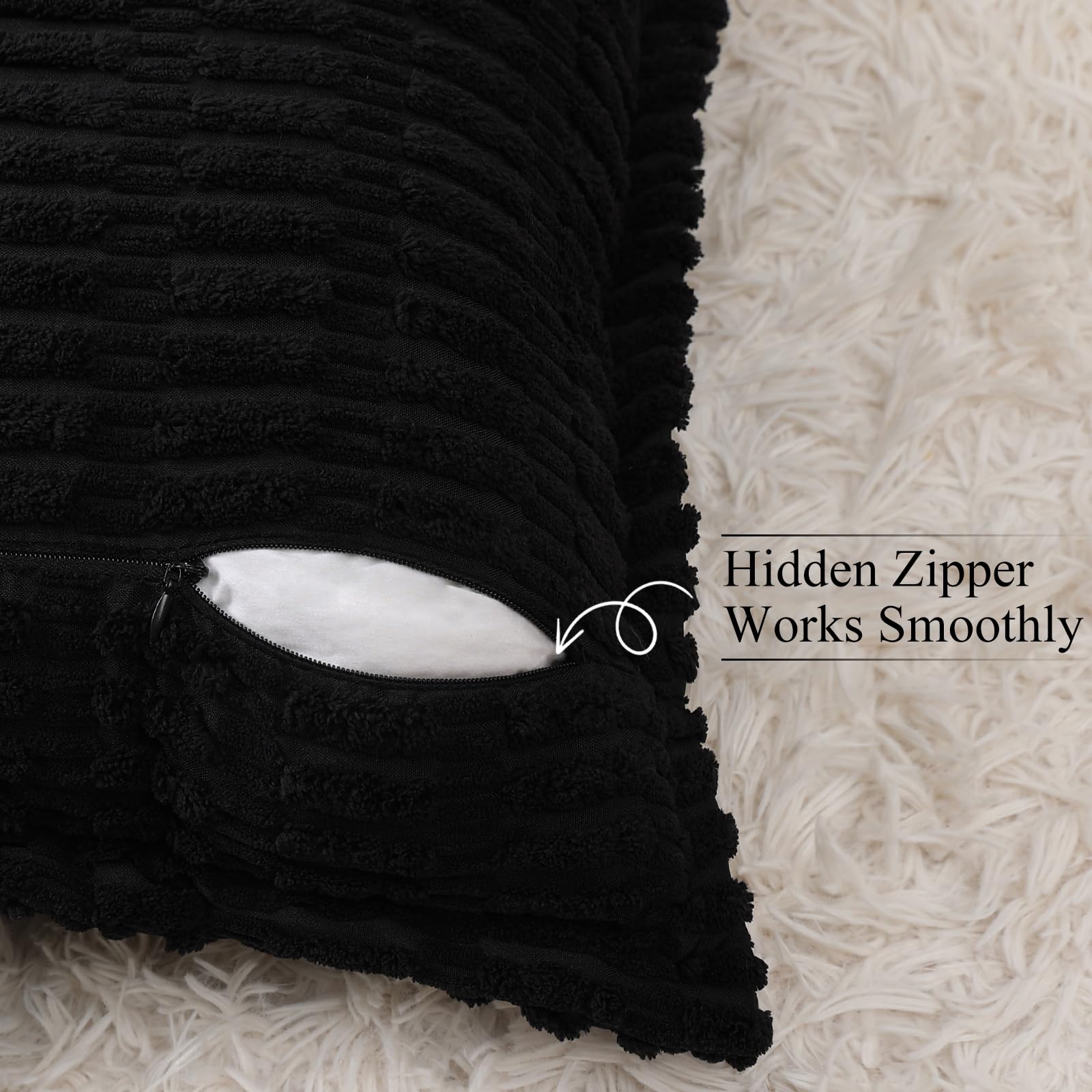 Decoruhome Decorative Black Throw Pillow Covers 26X26 Set Of 2 With Splicing, Boho Soft Corduroy Broadside Twill Pillow Covers F