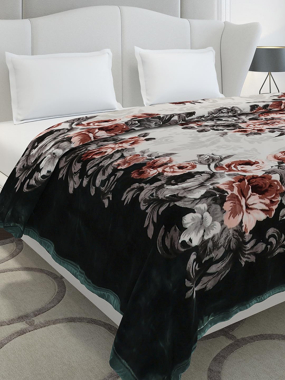 Monte Carlo Double Bed Heavy Winter Blanket Emilia 2 Ply Cloudy 1050 GSM | 5.5 KG (240x220 CM), Bottle Green