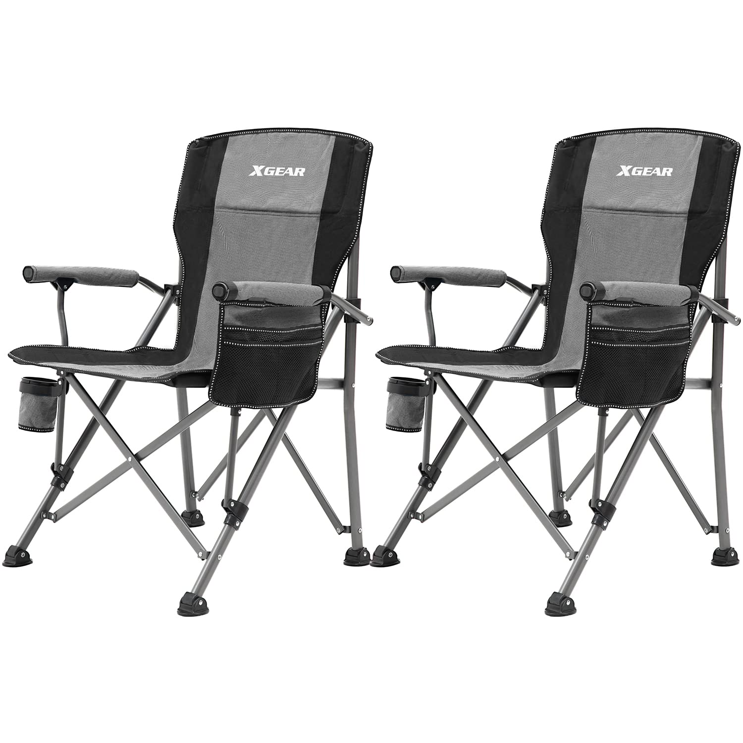 XGEAR Camping Chair Hard Arm High Back Lawn Chair Heavy Duty with Cup Holder, for Camp, Fishing, Hiking, Outdoor, Carry Bag Incl