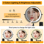 Decluttr Rechargeable Wall Mounted Lighted Makeup Mirror, 8 Inch 10X Magnifying Mirror With 3 Color Lights, Dimmable Touch Scree