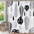 Shower Curtain,Tropical Black White Leaf Shower Curtains for bathroom,Grey Palm Leaves Abstract Plant Shower Curtain Set,Waterpr