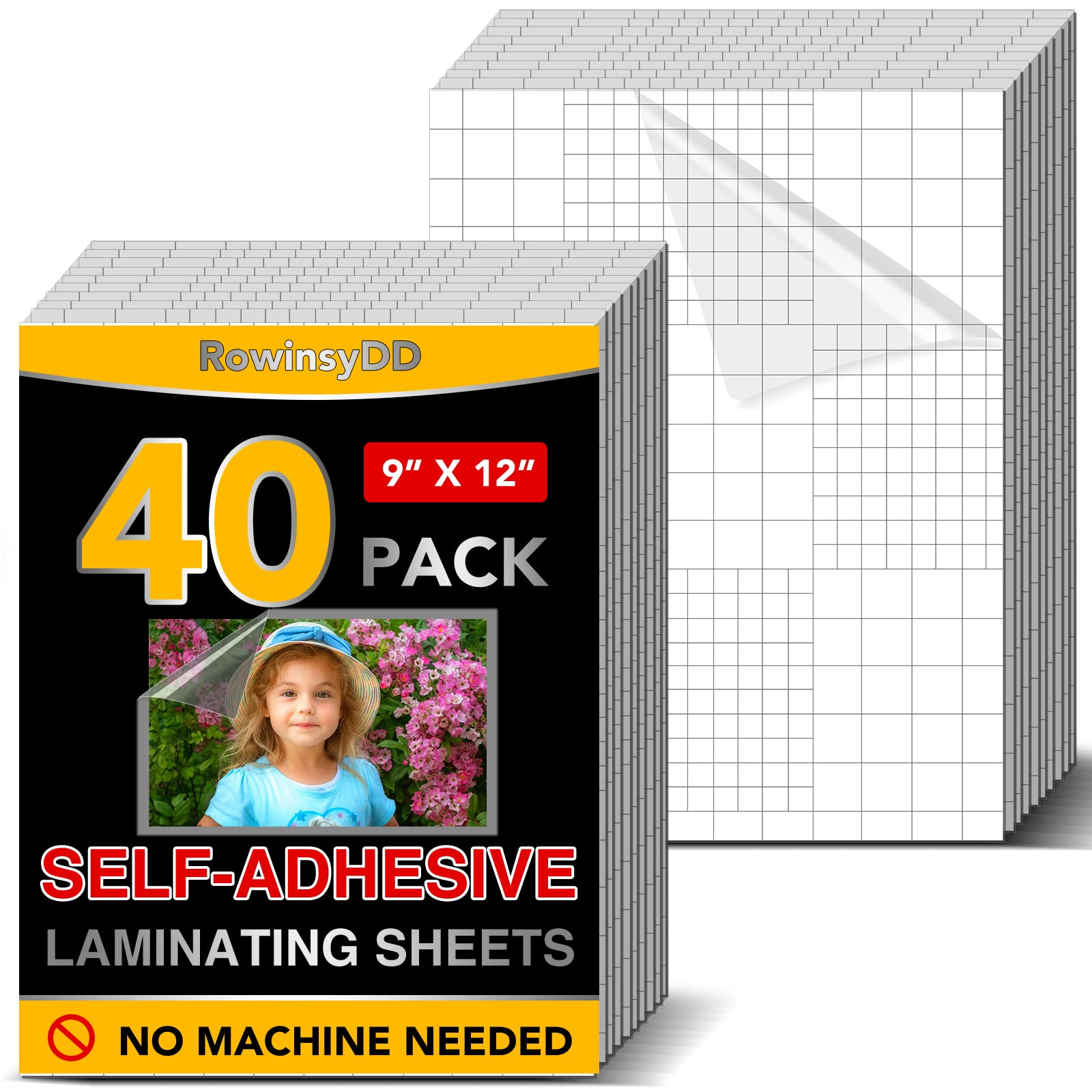 40 Pcs Self-Adhesive Laminating Sheets, 9 X 12 Inches Clear Laminating Sheets No Machine Needed Self Sealing Laminate Sheets
