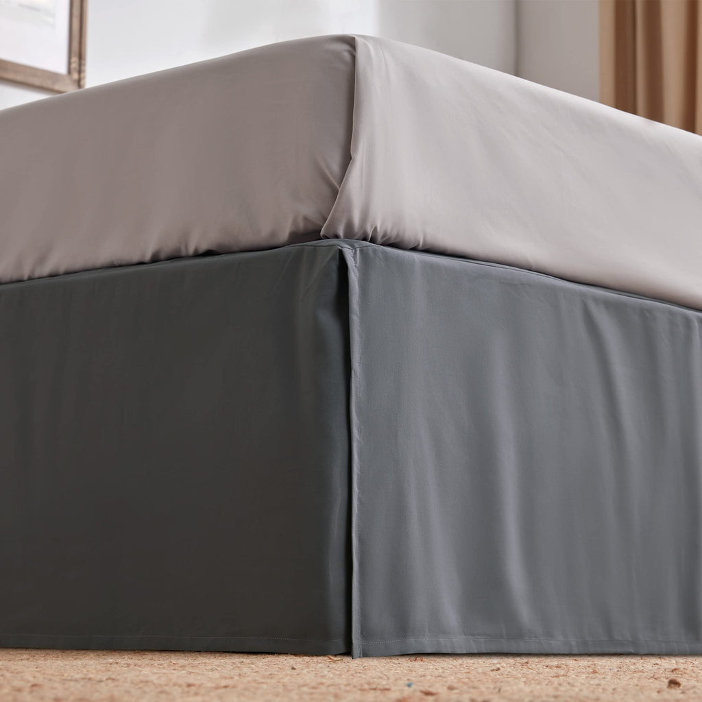 SLEEP ZONE Pleated Bed Skirts Queen Size, 15 inch Tailored Drop Easy Fit Bedskirt, Anti-Static, Fade Resistant (Queen, Grey)