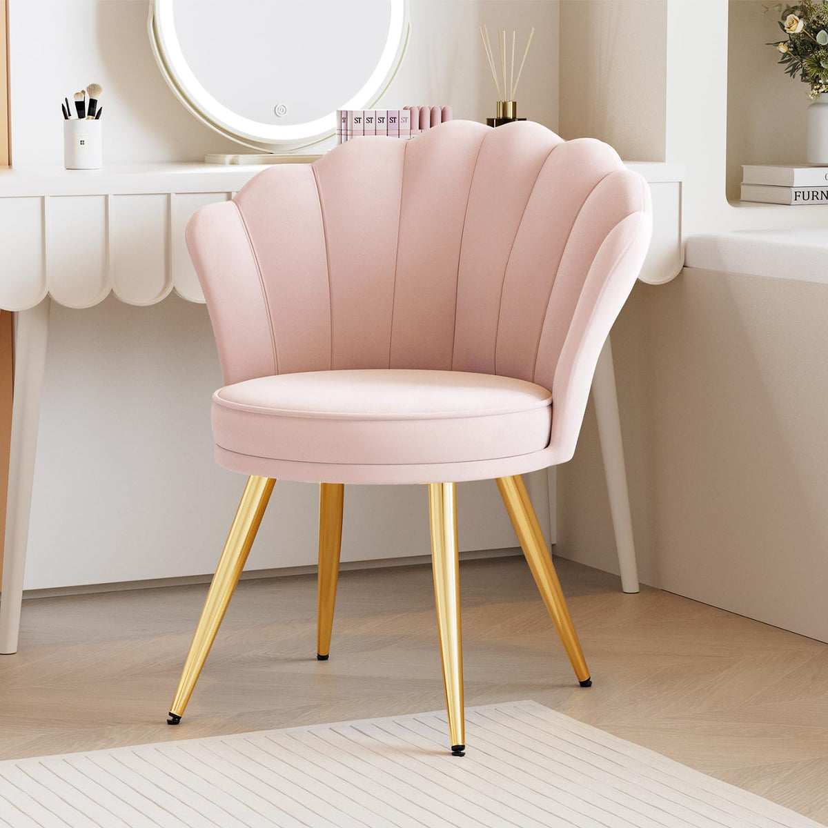 Aivermeil Velvet Accent Chair With Gold Metal Legs, Vanity Chair For Makeup Room, Upholstered Guest Chair For Living Room, For B