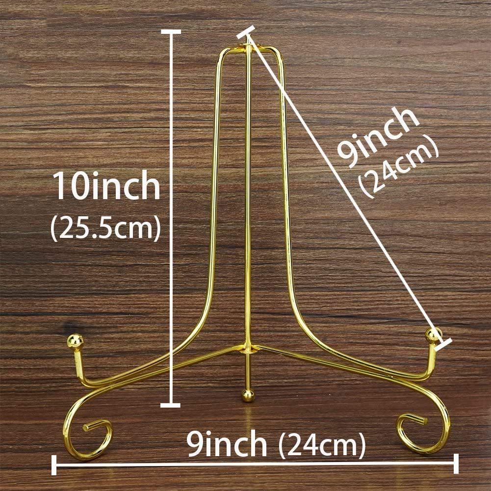 Artliving (2 Pack 10' Iron Large Plate Stand, Gold Iron Easel Plate Display Photo Holder Stand, Displays Picture Frames, Cookbo