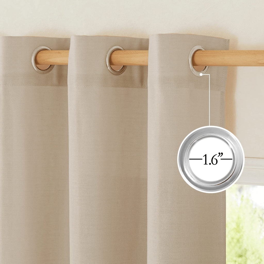 Nicetown Thick Flax Linen Curtains 96 Inch Long, Grommet Semi Sheer Window Treatments Privacy Added With Light Filtering Drapes For Bedroom/Living Room, Taupe, W55 X L96, 2 Panels