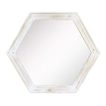 Stonebriar Decorative 24 Hexagon Wall Mirror with Worn White Wood Frame and Attached Hanging Bracket, Decorative Country Rustic 
