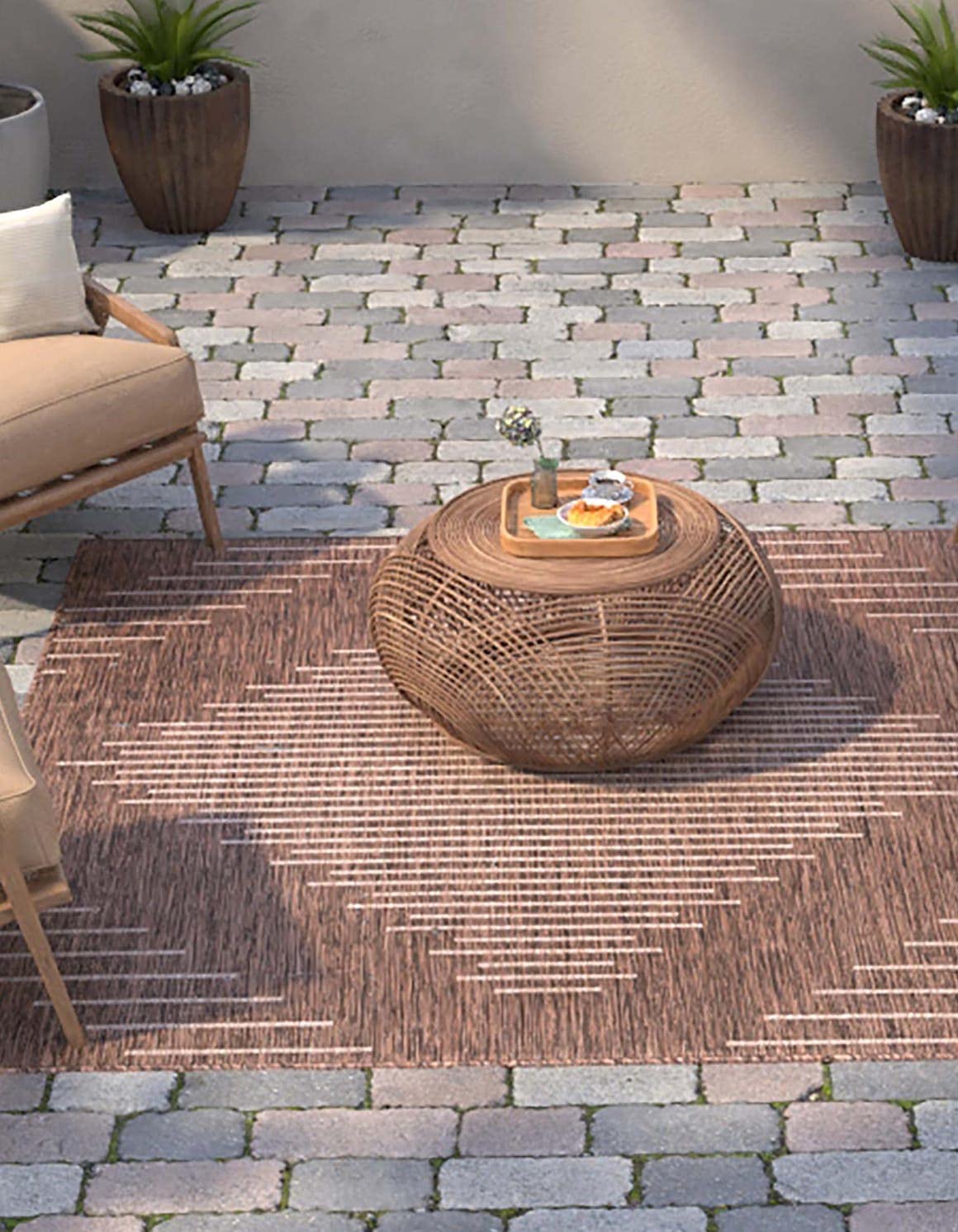 Unique Loom Outdoor Modern Collection Area Rug - Tambor (7 1 Square, Brown/ Ivory)