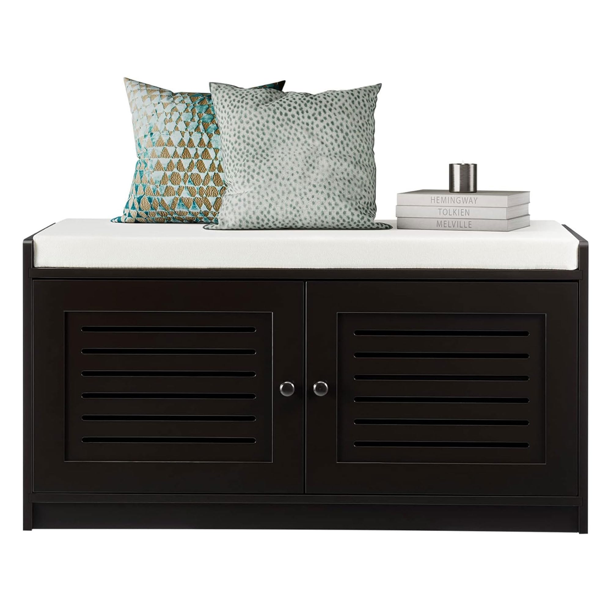Sturdis Wooden Shoe Storage Bench Organizer Cushioned Furniture with Adjustable Shelves for Entryways, Living Rooms, or Bedrooms
