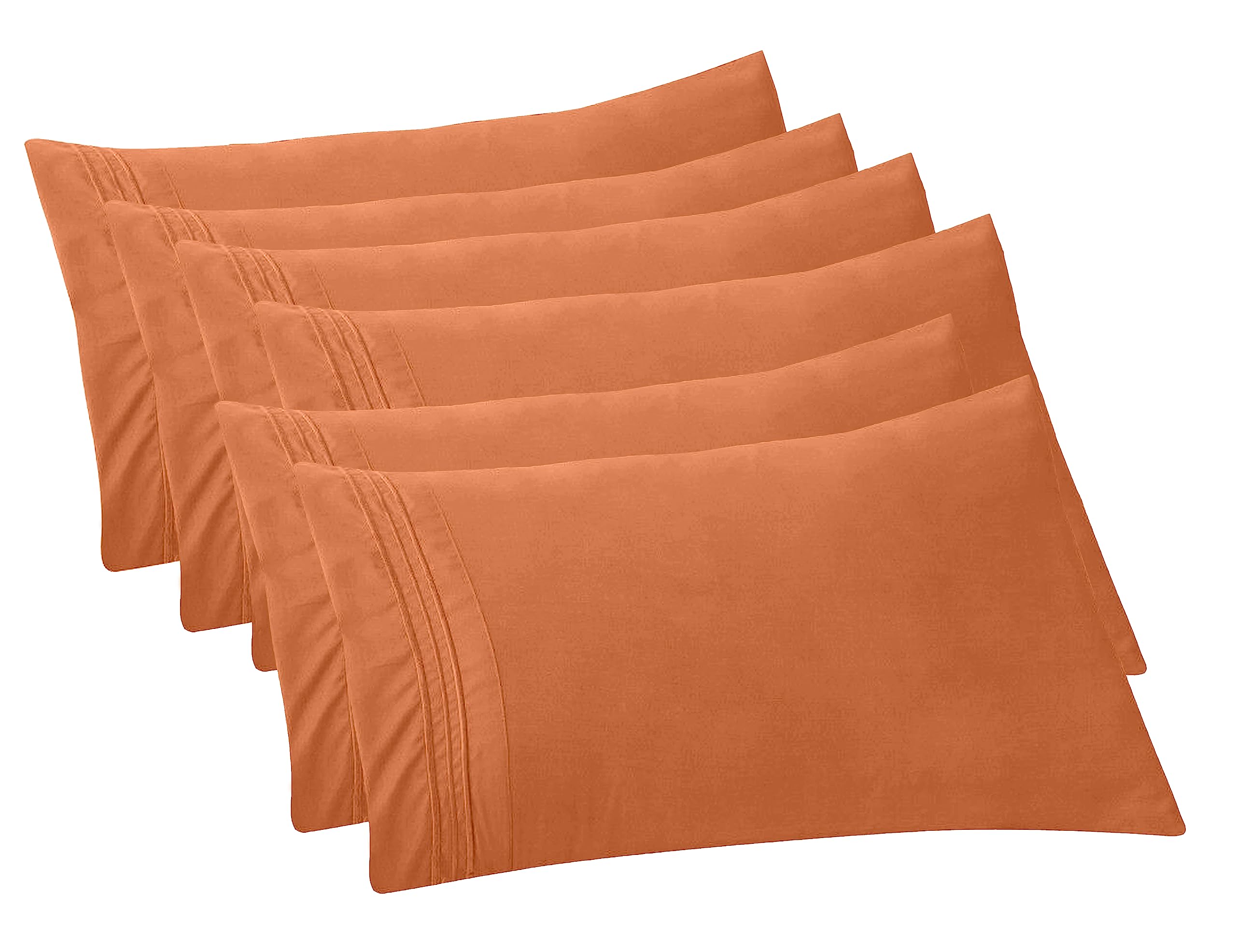Elegant Comfort 6-Pack Solid Pillowcases 1500 Premium Hotel Quality Microfiber - Smooth Weave, Wrinkle And Fade Resistant, Easy Slip-On, 6-Piece Set, Standard/Queen Pillowcase, Coral