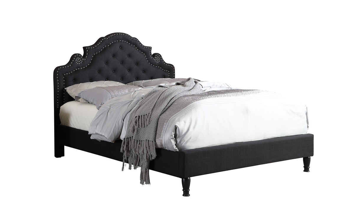HomeLife Premiere Classics 51 Tall Platform Bed with Cloth Headboard and Slats - King (Black Linen)