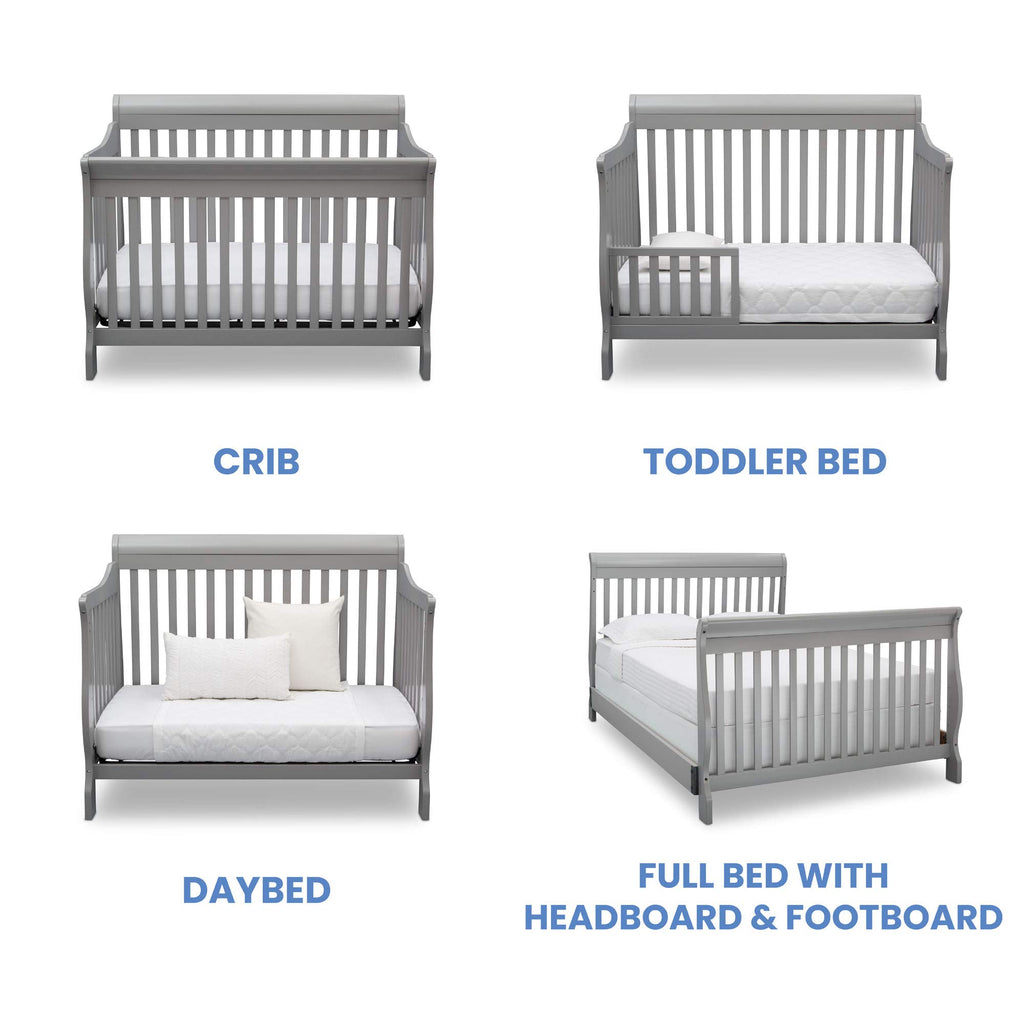 Delta Children Canton 4-in-1 Convertible Crib, Grey, Wood, 54.3"L x 35.3"W x 43.3"H, Model 7888-026,