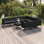 vidaXL Patio Lounge Set 11 Piece with Cushions Garden Outdoor Terrace Seat Seating Sitting Chair Lounging Sofa Set Furniture Poly Rattan Black