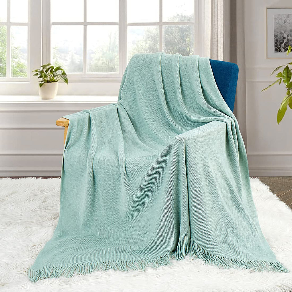 Homiest Decorative Knitted Throw Blanket With Fringe Soft & Cozy Tassel Blanket For Couch Sofa Bed (Light Green, 50X60)