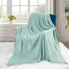 Homiest Decorative Knitted Throw Blanket With Fringe Soft & Cozy Tassel Blanket For Couch Sofa Bed (Light Green, 50X60)
