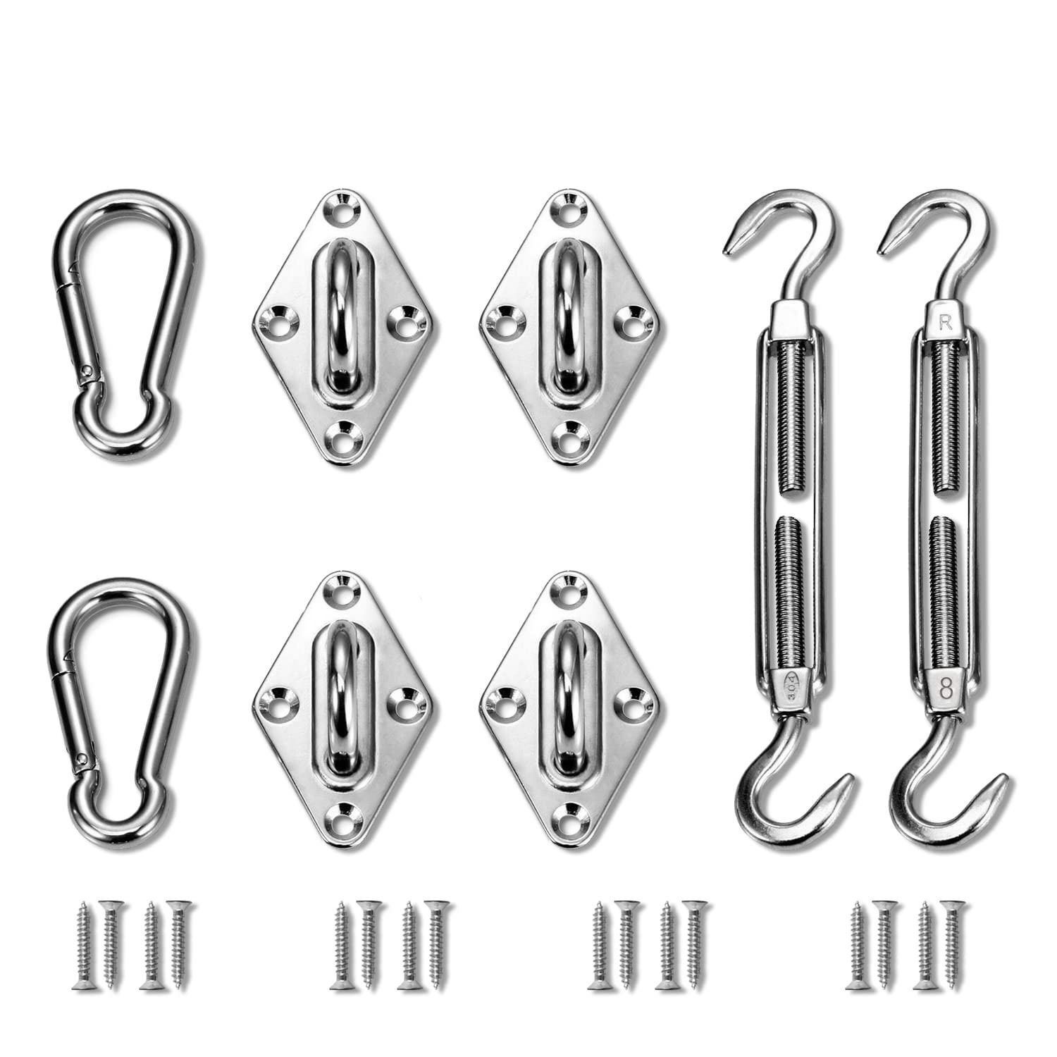 Tang Sunshades Depot Quadrilateral Sun Shade Sail Hardware Kit Set 8 Inches Super Heavy Duty