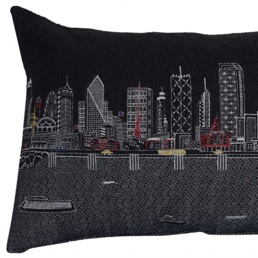 HomeRoots Grey 24' Black Dallas Nighttime Skyline Lumbar Decorative Pillow