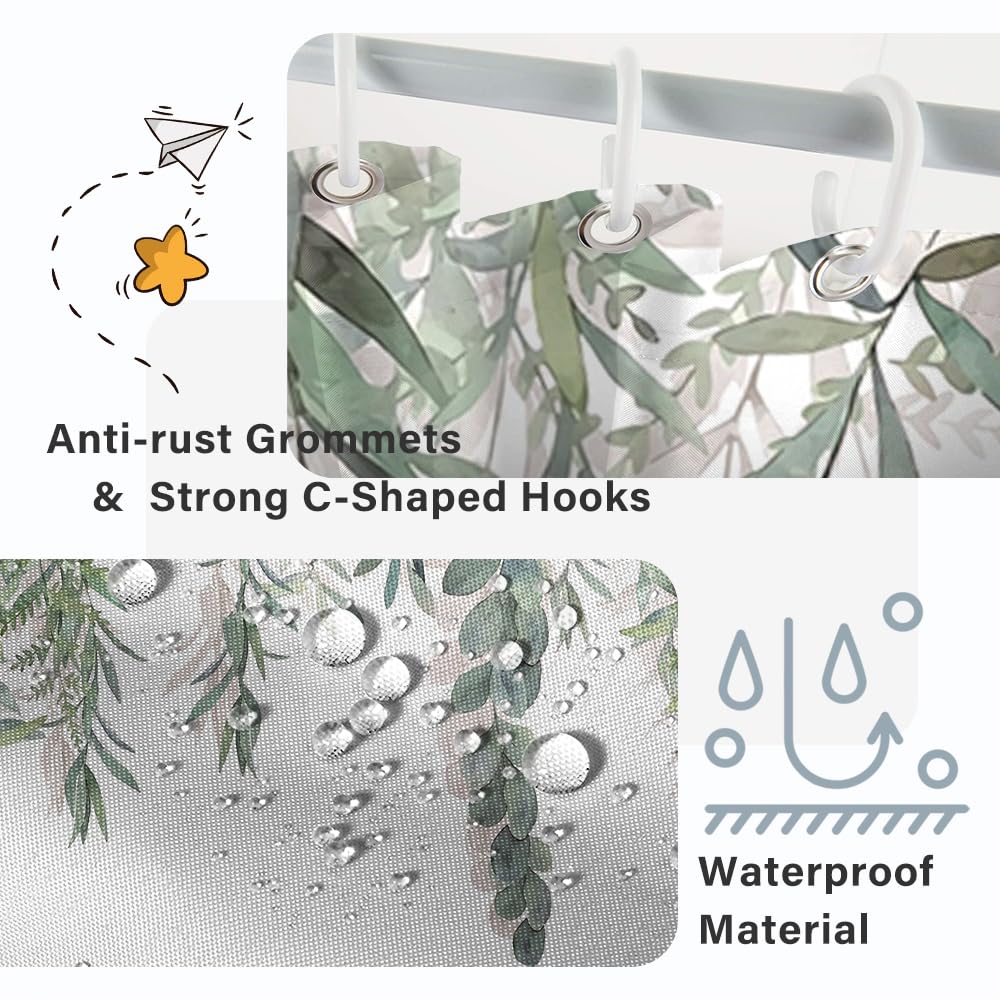 Ruelvth Stall Shower Curtain, Green Eucalyptus Small Shower Curtain Set With Hooks Waterproof Fabric Spring Sage Green Leaves Rv