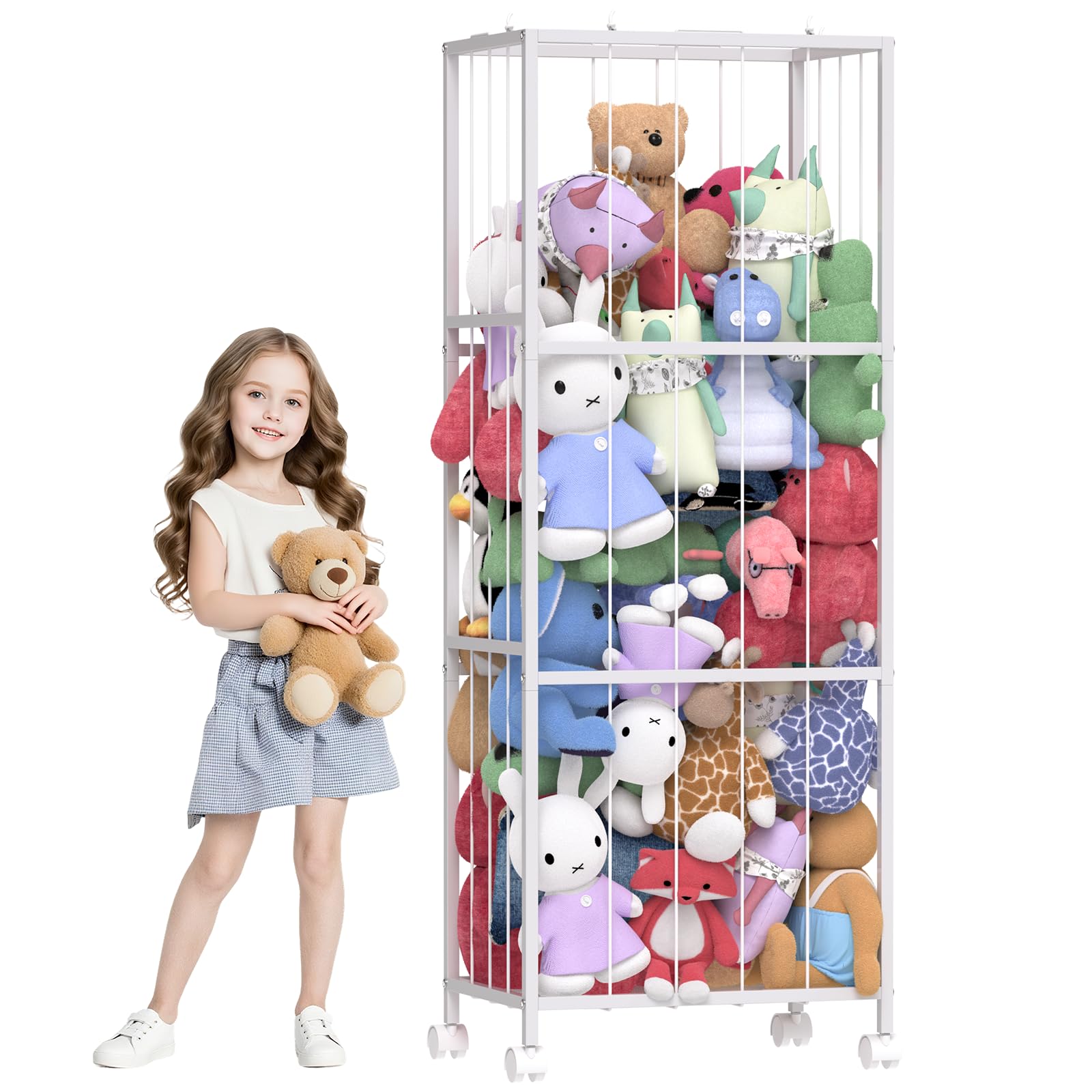 Stuffed Animal Storage, Large Stuffed Animal Zoo Holder, Sturdy Metal Plushies Toy Storage Organizer for Nursery Playroom Kids R